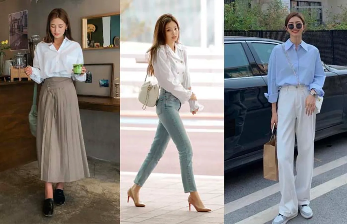 Phối đồ với áo sơ mi form rộng nữ và chân váy