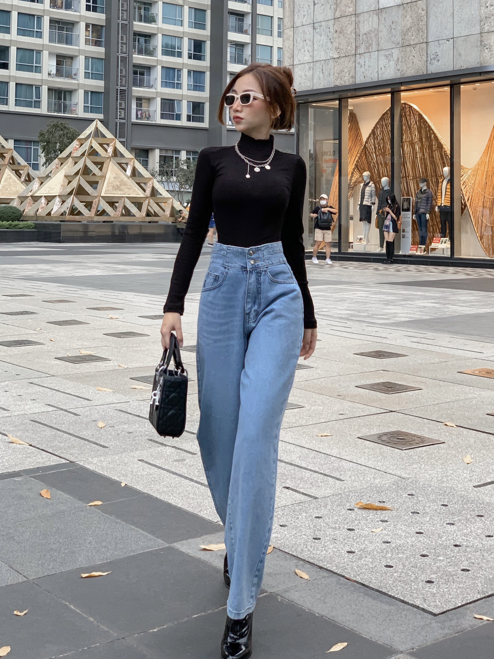 phối đồ áo giữ nhiệt quần jean