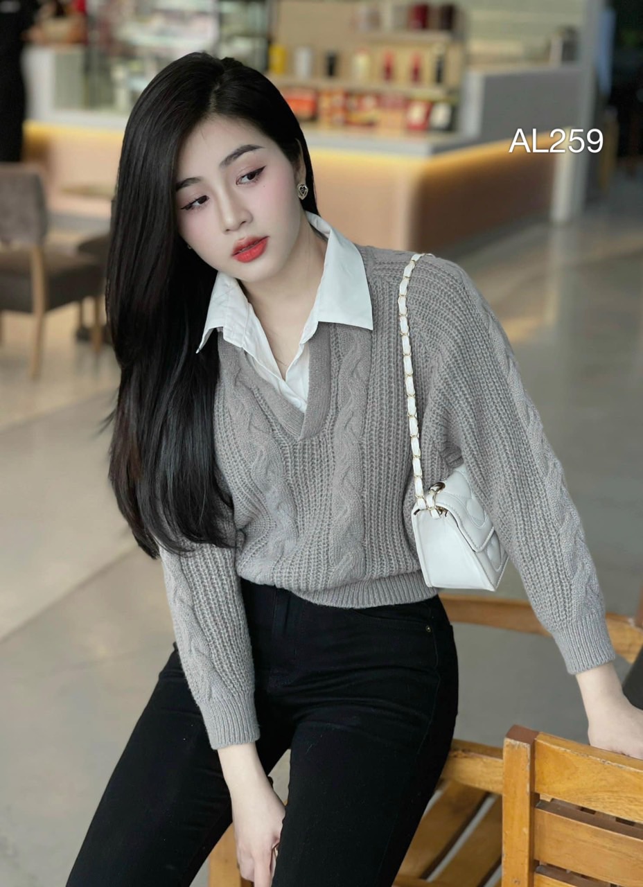 Áo len phối sơ mi