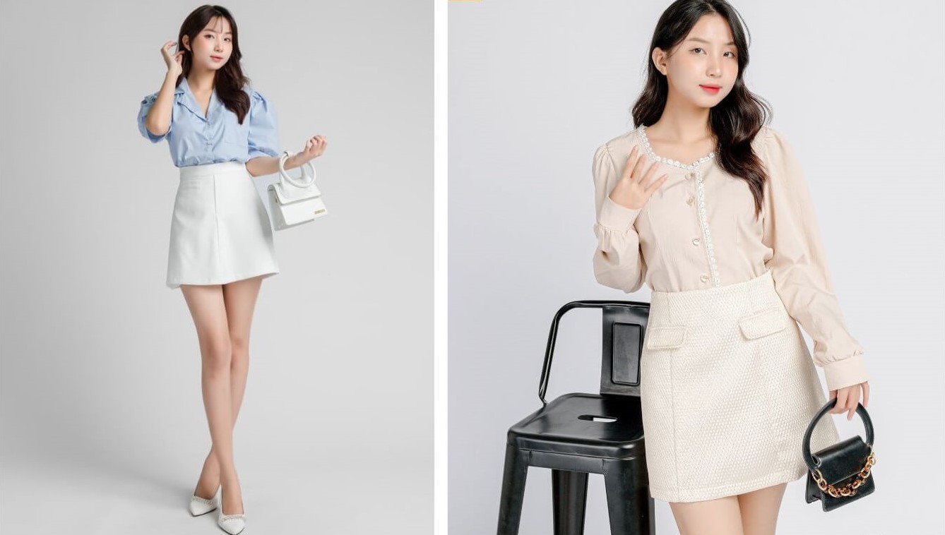 Phối áo sơ mi trắng với chân váy jean