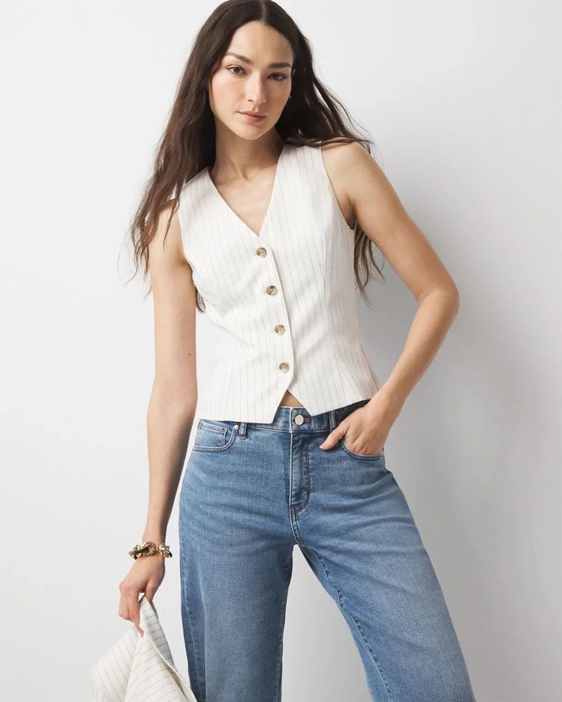 cách phối áo len gile với quần jean