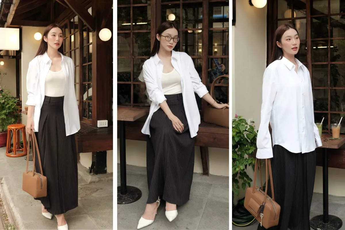 10+ Cách Phối Áo 2 Dây Với Áo Sơ Mi Sành Điệu 2 Phối áo sơ mi với áo 2 dây và quần short
