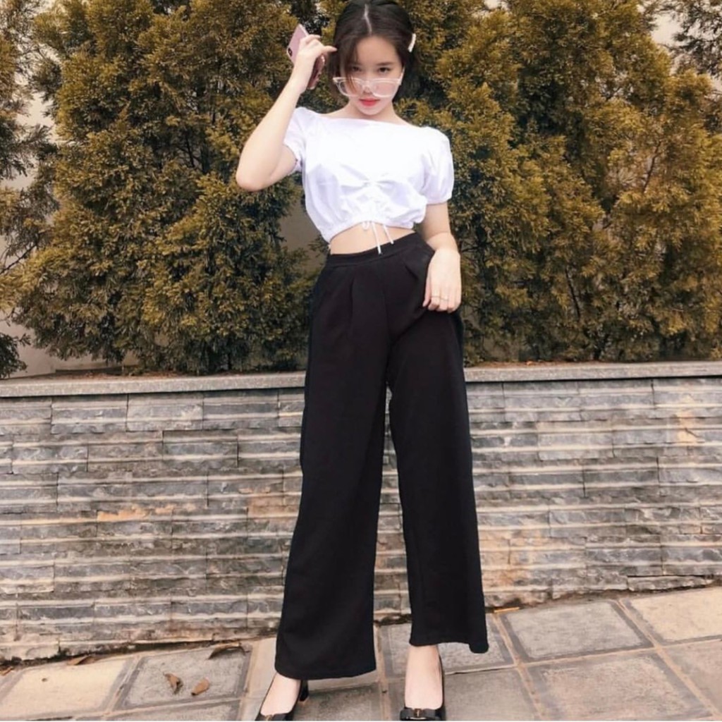 15+ Cách Phối Áo Croptop Với Quần Ống Rộng Hack Dáng Đỉnh 3 Phối áo croptop tay dài với quần ống rộng