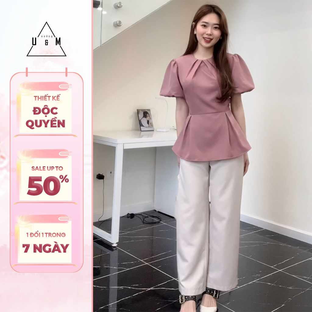 Cách phối áo peplum với quần ống rộng ton-sur-ton