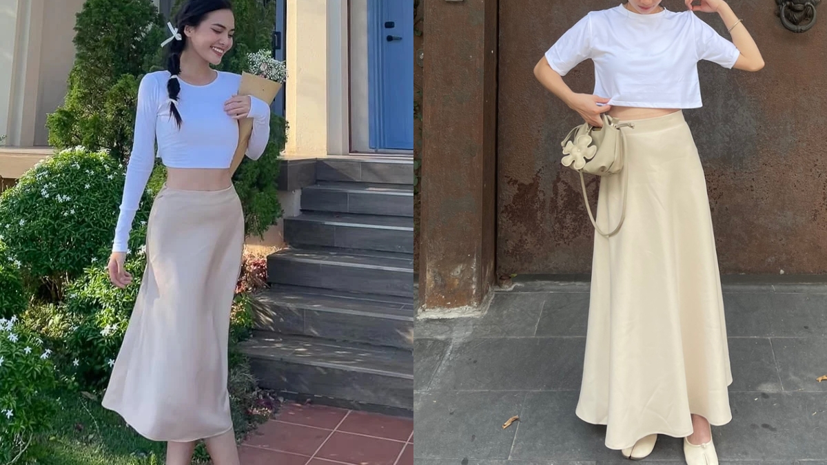 Cách phối đồ với chân váy satin dạo phố