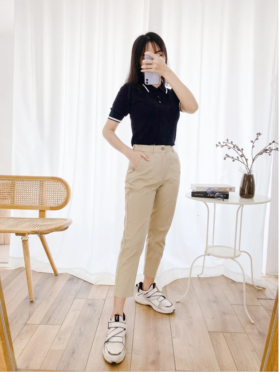 Cách mặc quần kaki nữ ống suông đẹp