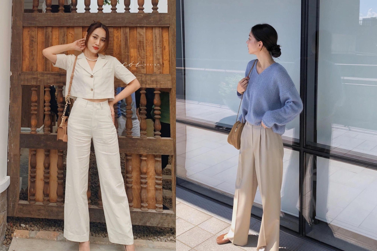 Cách mix đồ đi đám cưới với quần ống rộng
