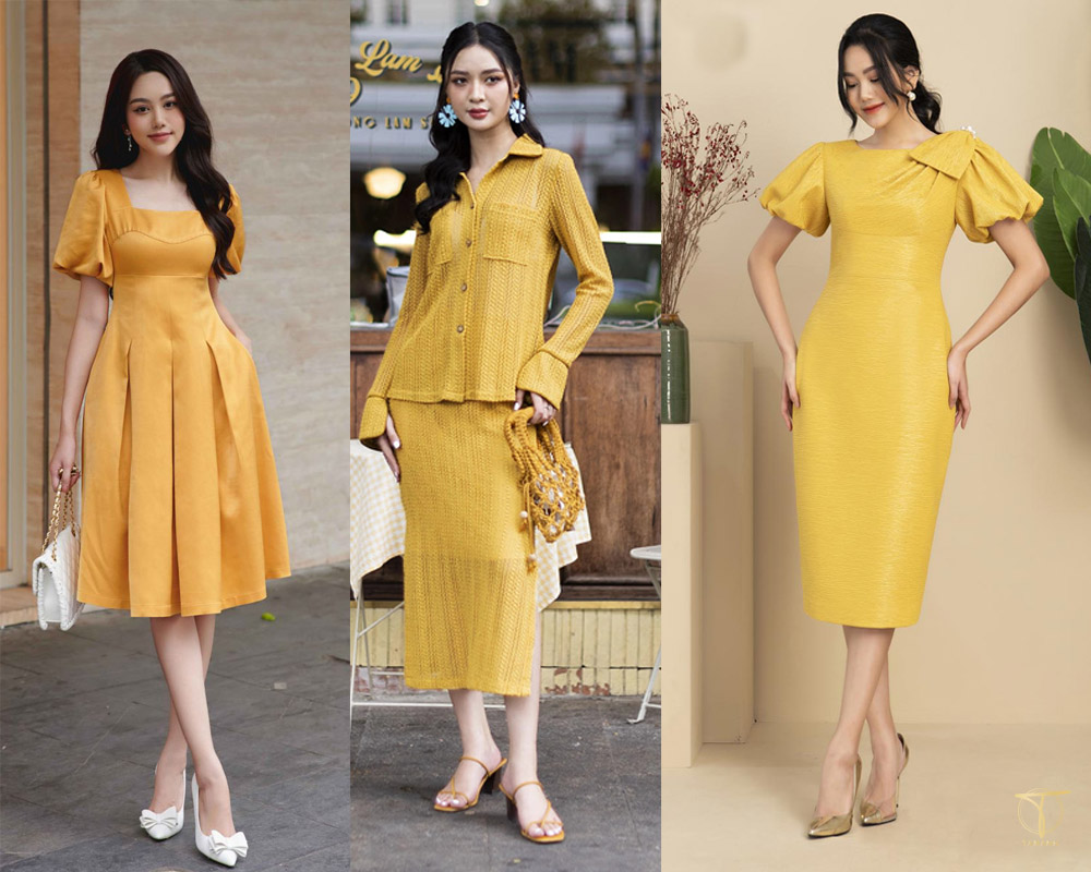 Đầm vàng chanh phối với phụ kiện màu gì