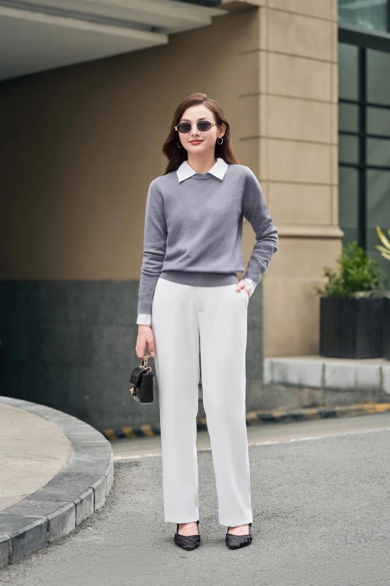 Áo len cardigan phối sơ mi nữ