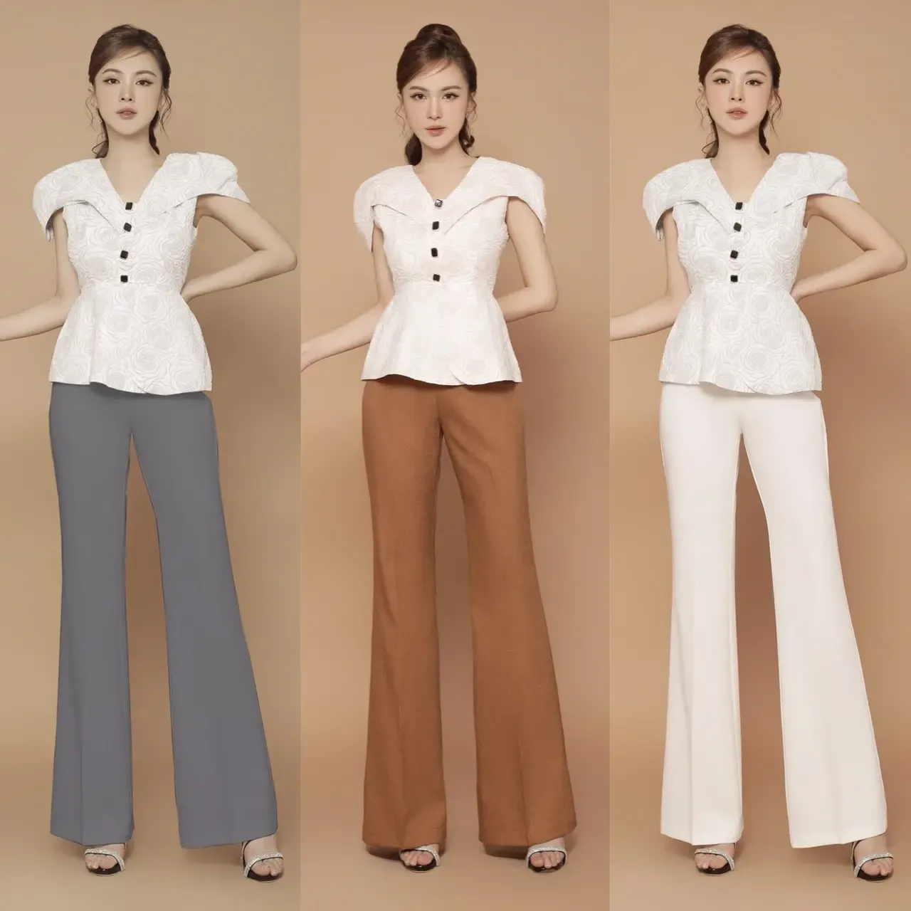 áo peplum phối với quần ống rộng