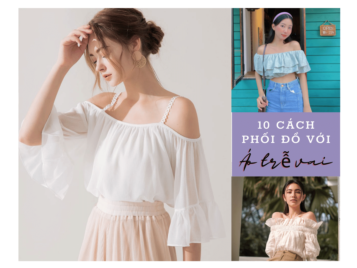 Áo trễ vai mặc với quần short năng động