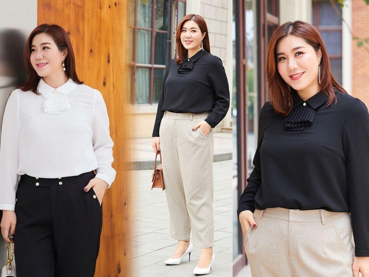 cách phối áo sơ mi cho người mập nữ với chân váy