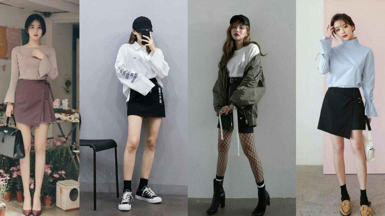 Chân váy chữ a đen mặc với áo gì