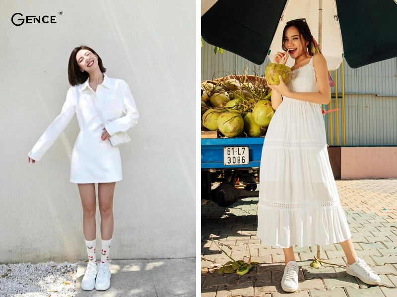 Mix đồ với giày trắng nữ đi làm