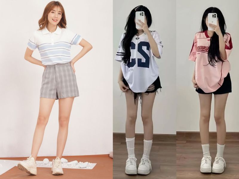Phối giày trắng với quần short nữ