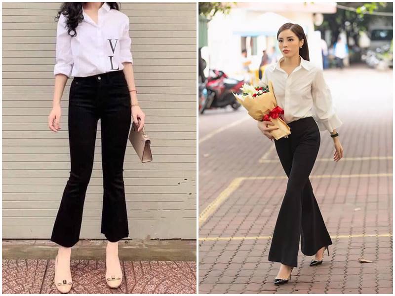 Cách phối đồ với quần ống loe đen