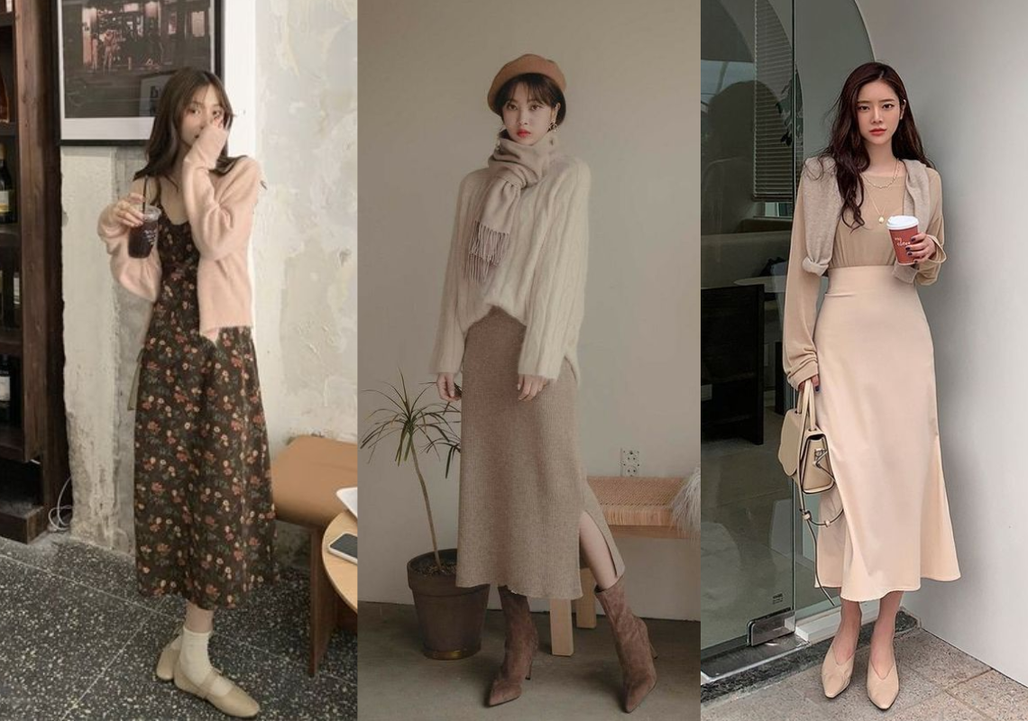 Áo cardigan mặc với chân váy gì