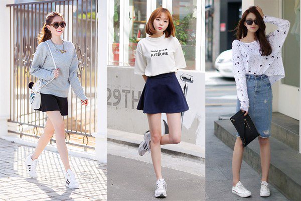 Cách phối đồ với giày thể thao và chân váy