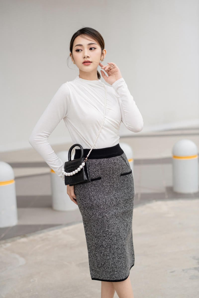 Phối đồ với chân váy len chữ A