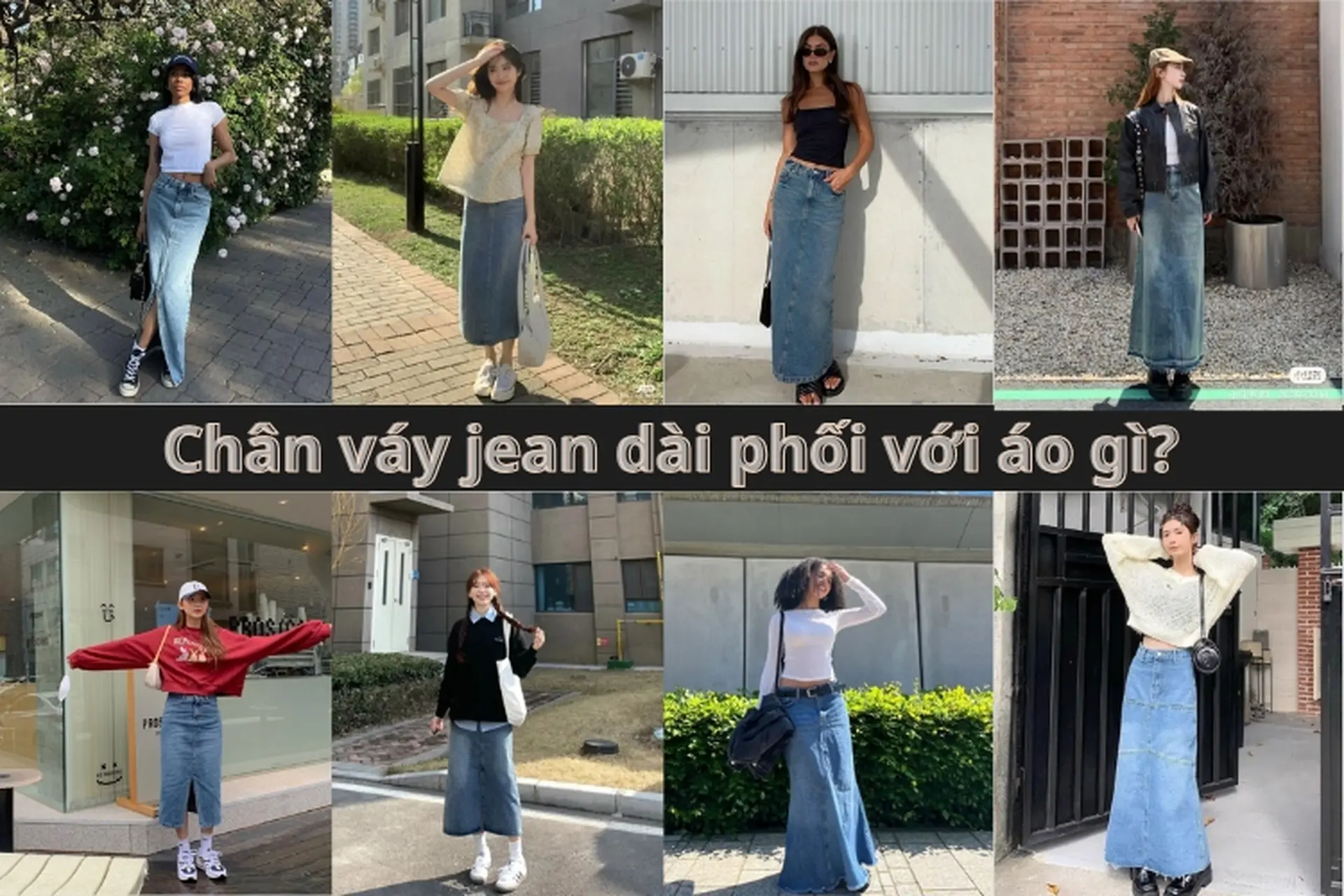 phối áo sơ mi croptop với chân váy jean bút chì