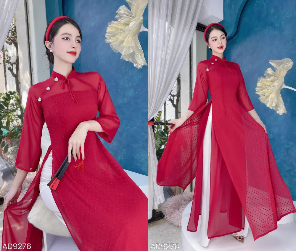 Tạo dáng chụp ảnh áo dài Tết cùng bạn thân
