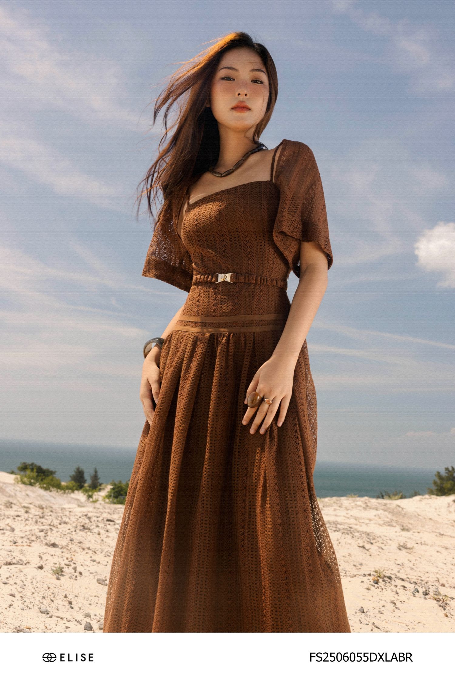 Váy maxi nâu đất bohemian