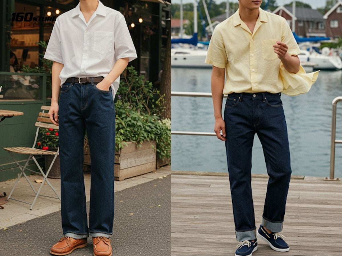 Phối giày lười với quần jean ống rộng