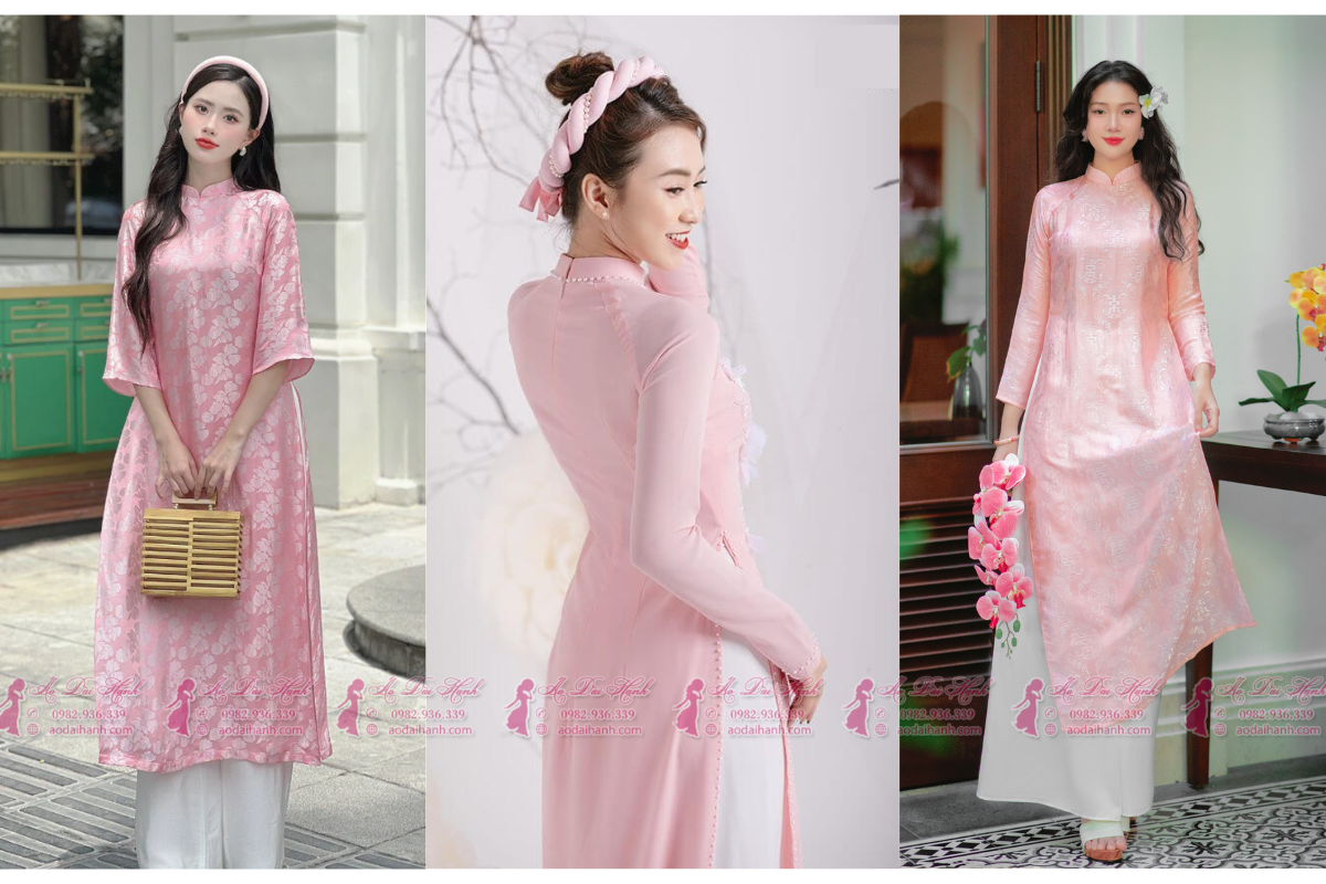 Áo dài hồng mặc quần màu gì? 9+ gợi ý phối màu cực chuẩn 2 Áo dài hồng mặc quần màu trắng