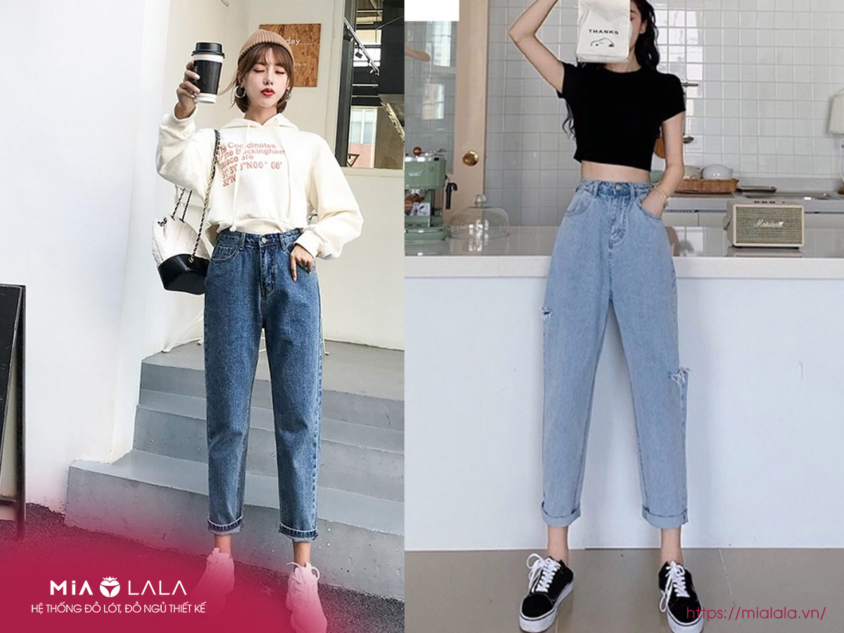 Phối giày với quần jean nữ baggy