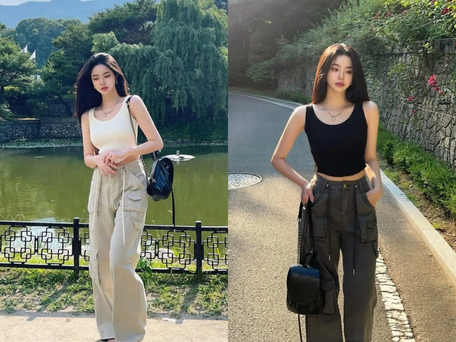 phối đồ với quần túi hộp nữ và áo tank top