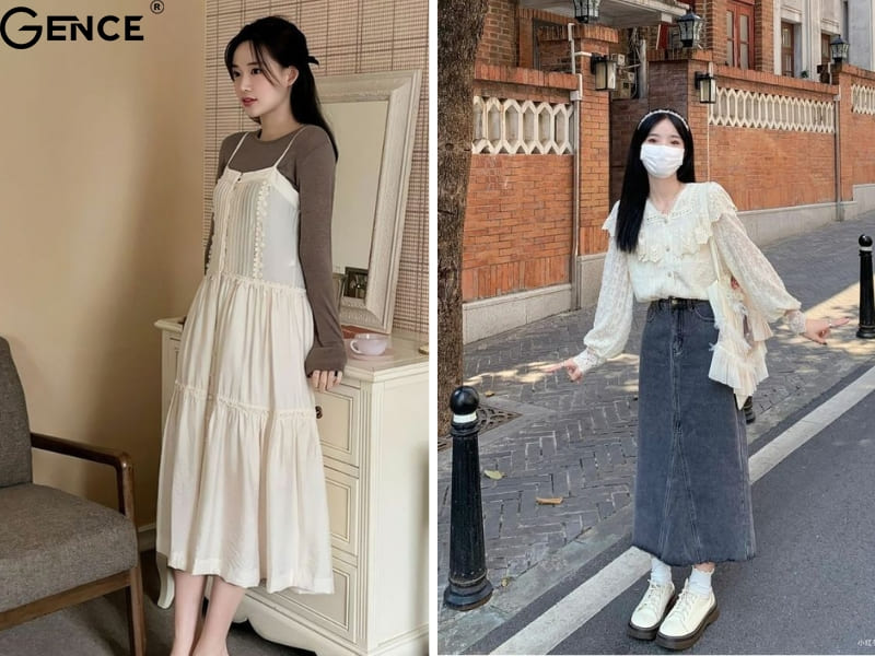 15+ Cách Phối Đồ Style Hàn Quốc Nữ Mùa Hè Cực Xinh 5 Phối đồ layering mỏng nhẹ phong cách Hàn
