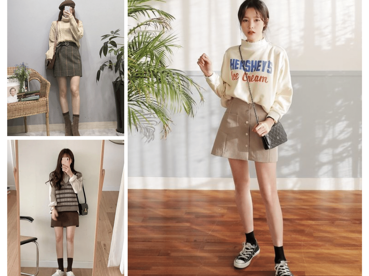Phối đồ với chân váy màu be và áo đen