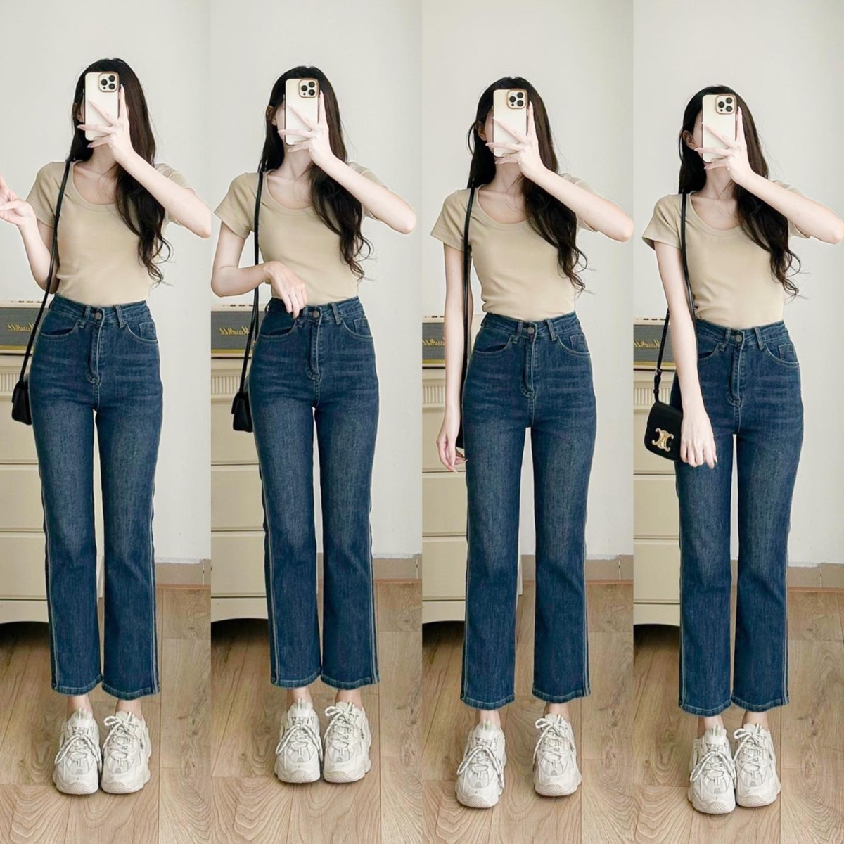 Giày lười phối quần jean ống rộng thanh lịch