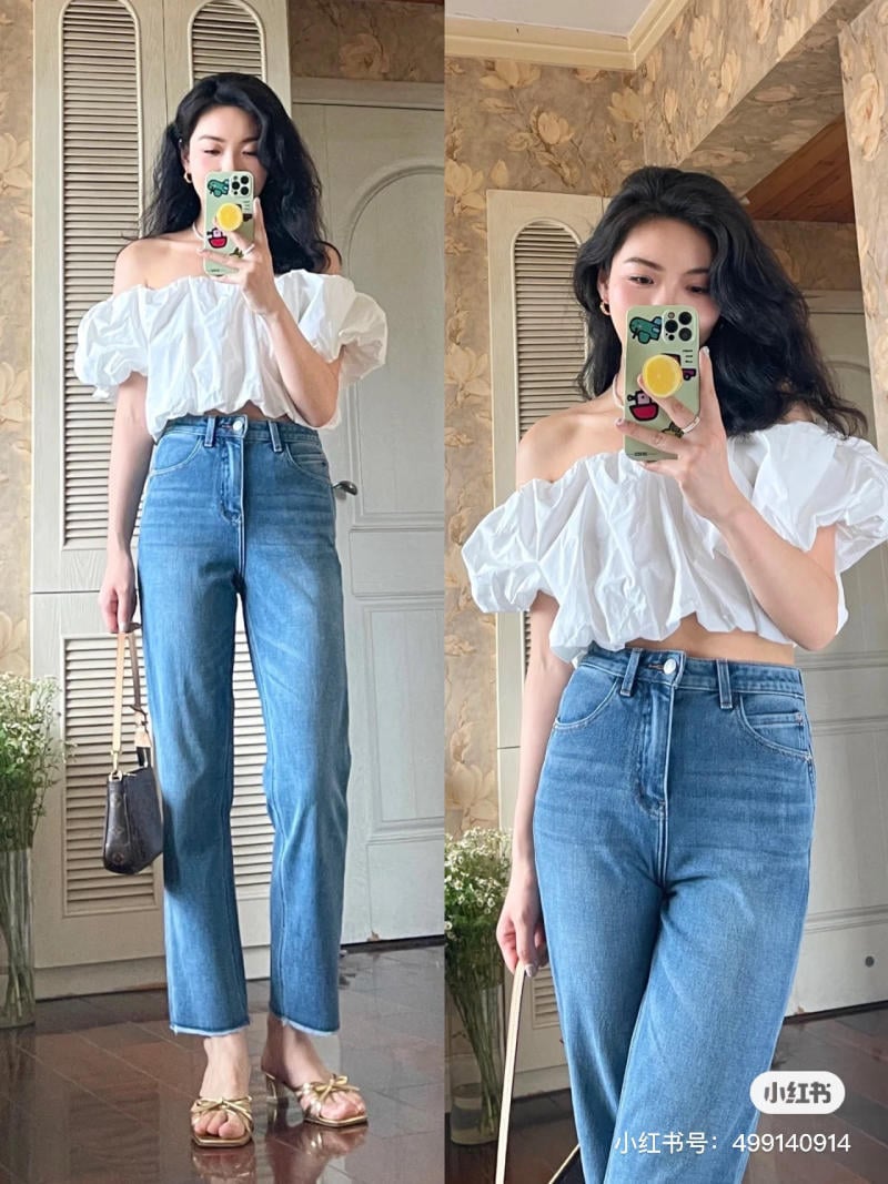 Phối đồ với quần jean ống đứng và áo croptop