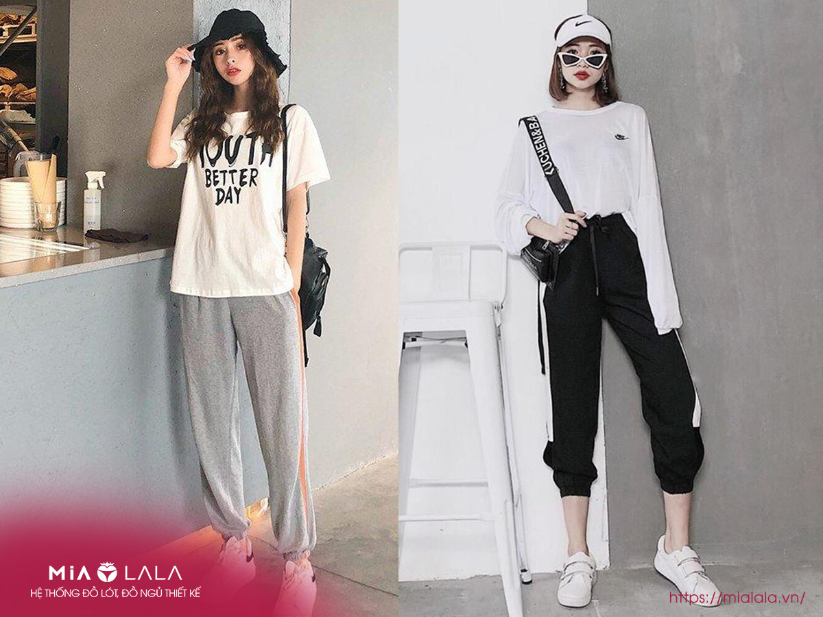 Phối đồ với quần jogger nữ phong cách layer