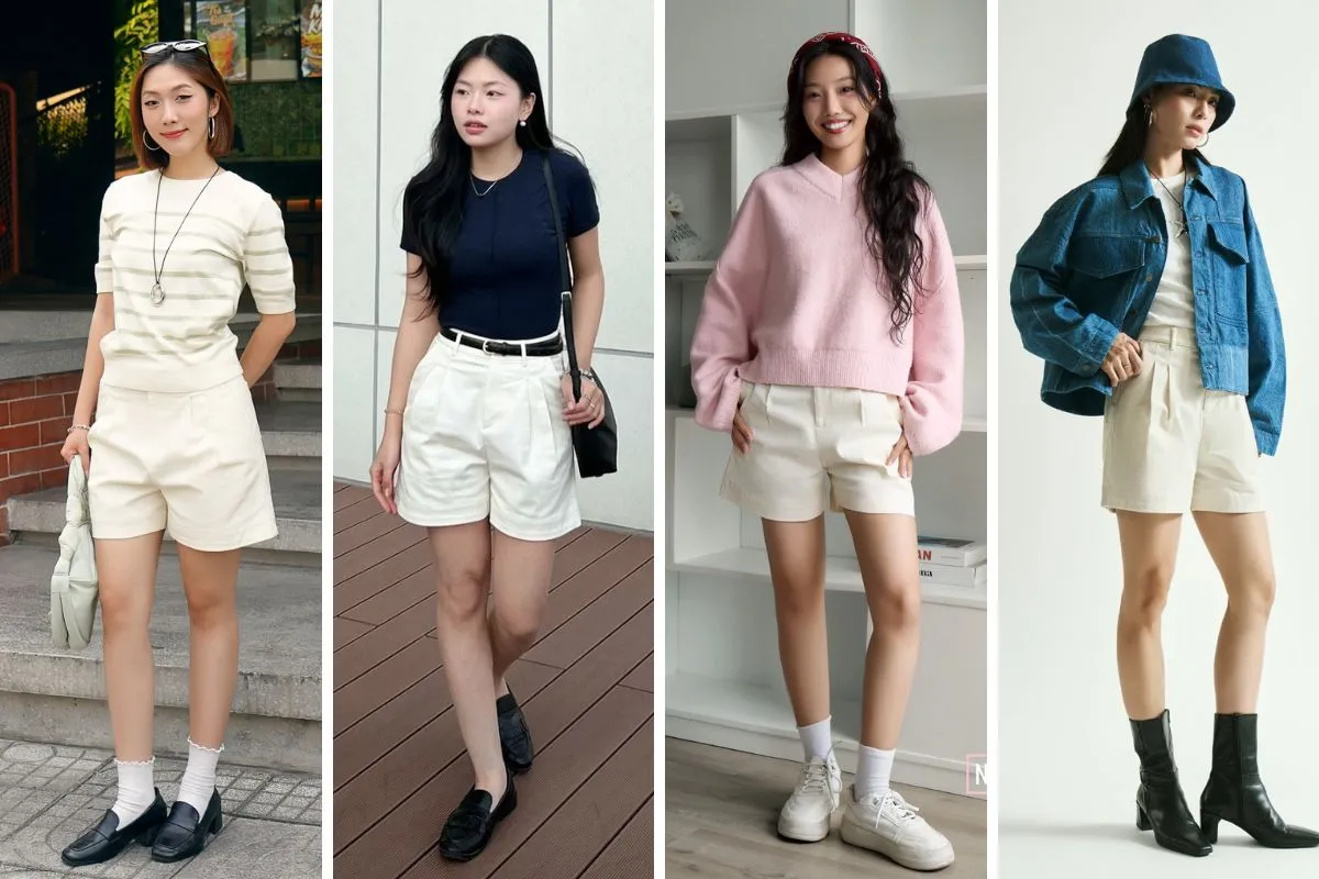 Phối giày sneaker với quần short nữ