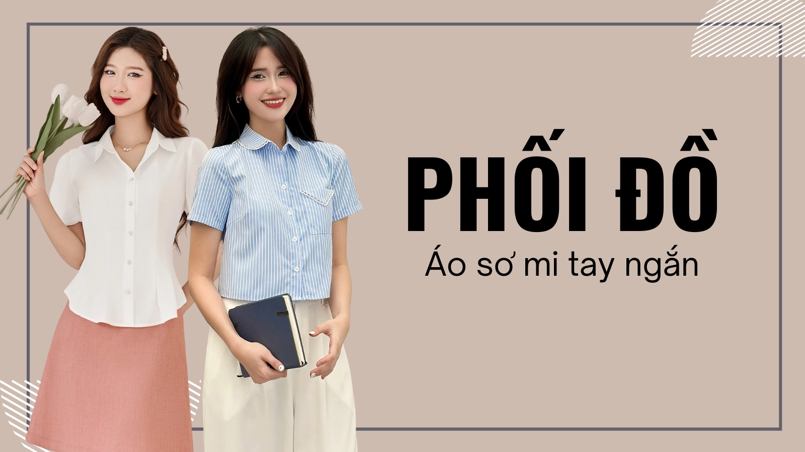 Áo sơ mi form rộng tay ngắn phối với quần ống rộng