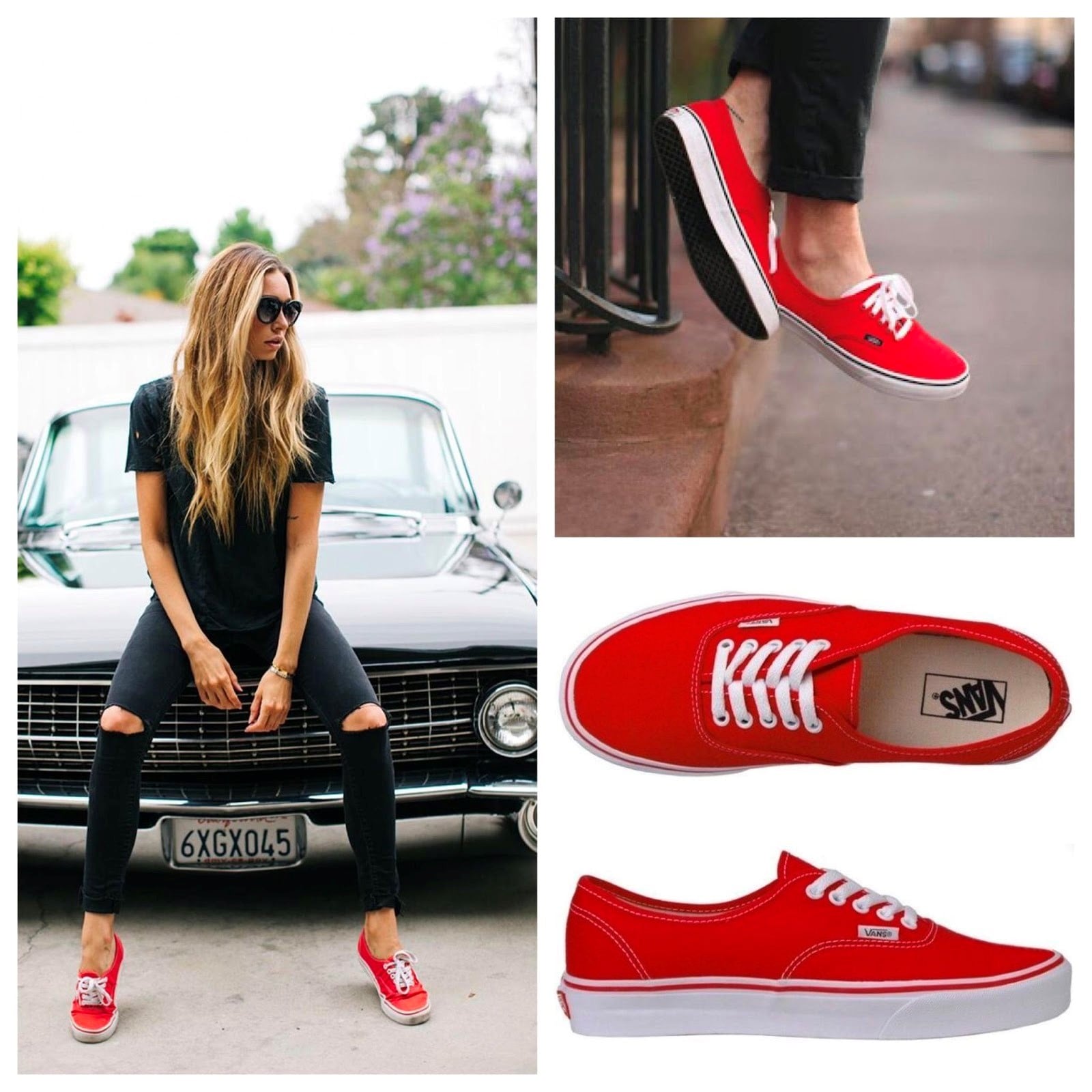 Phối đồ với giày sneaker đỏ nữ