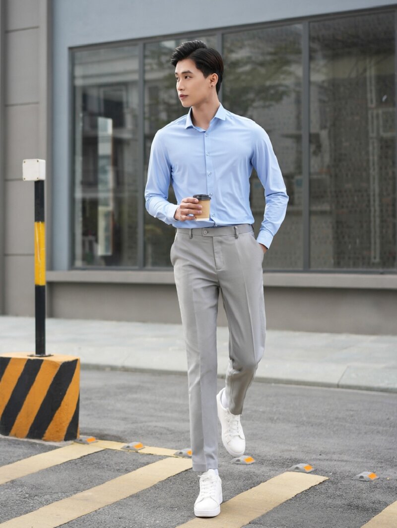 phối đồ quần âu áo thun sneaker