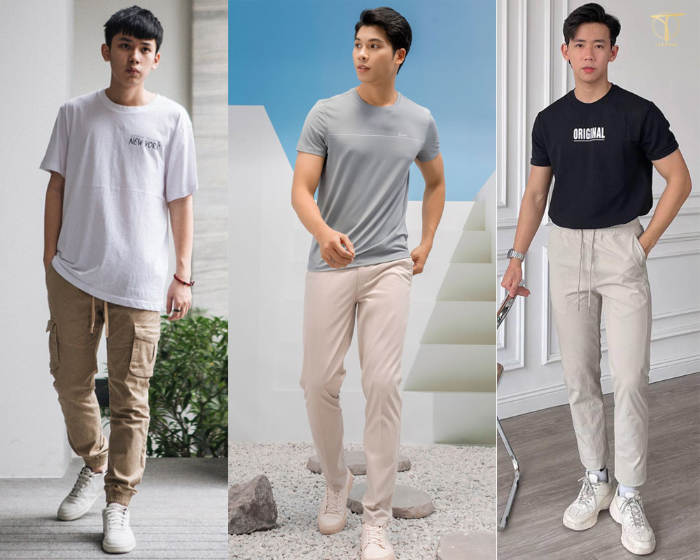 Giày trắng phối quần kaki nam