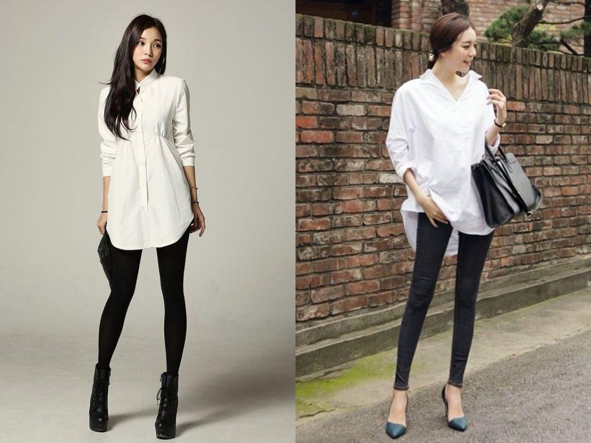 Layering quần legging phối áo sơ mi