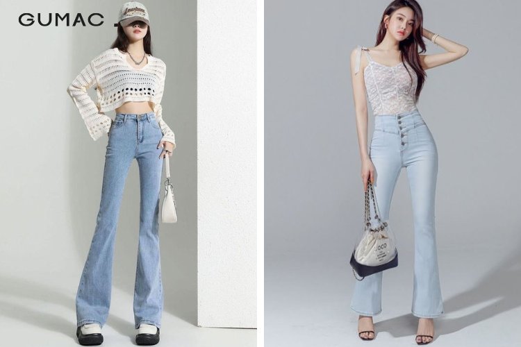 Quần jean ống loe mặc với áo croptop