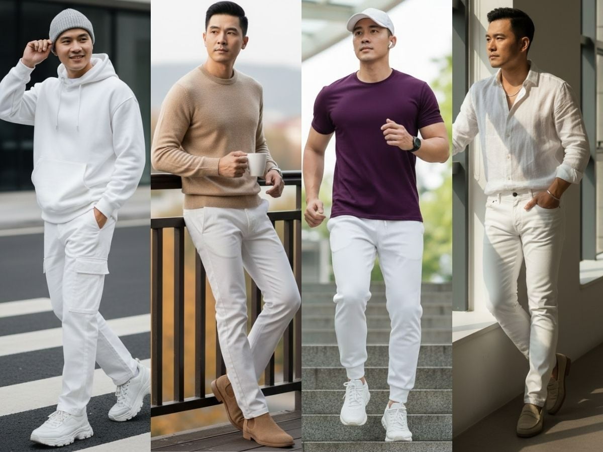 quần trắng mặc áo sơ mi