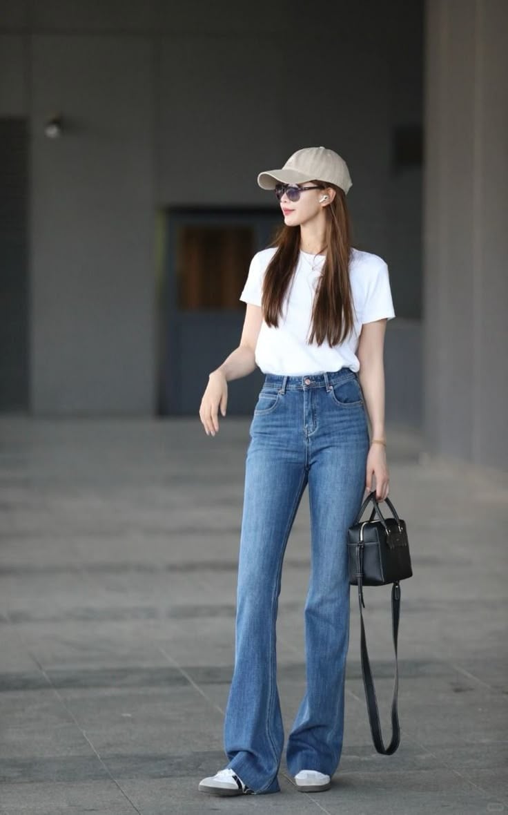 Quần jean ống suông nữ mặc với áo thun