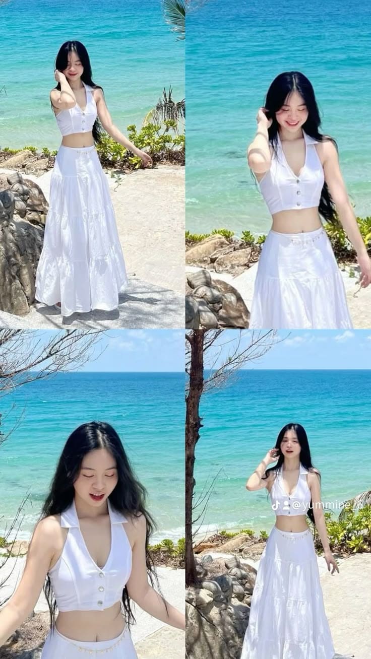Outfit đi biển màu trắng thanh lịch