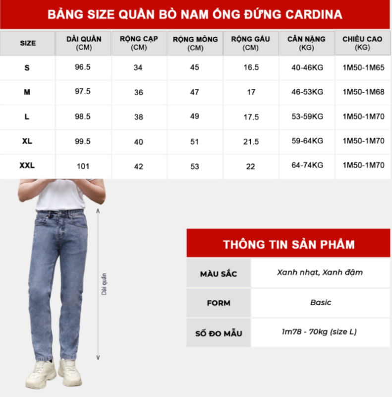 50kg mặc quần jean size gì