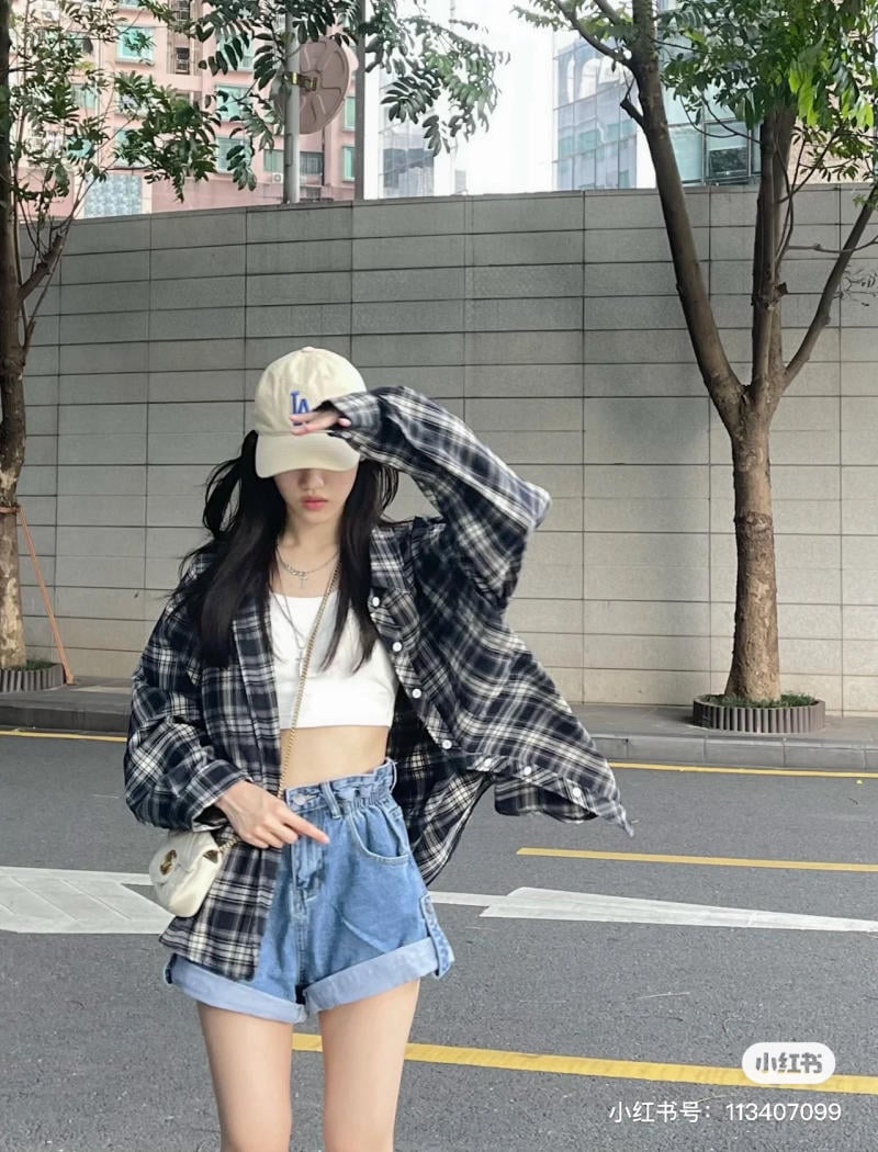 Style áo sơ mi khoác ngoài nữ caro