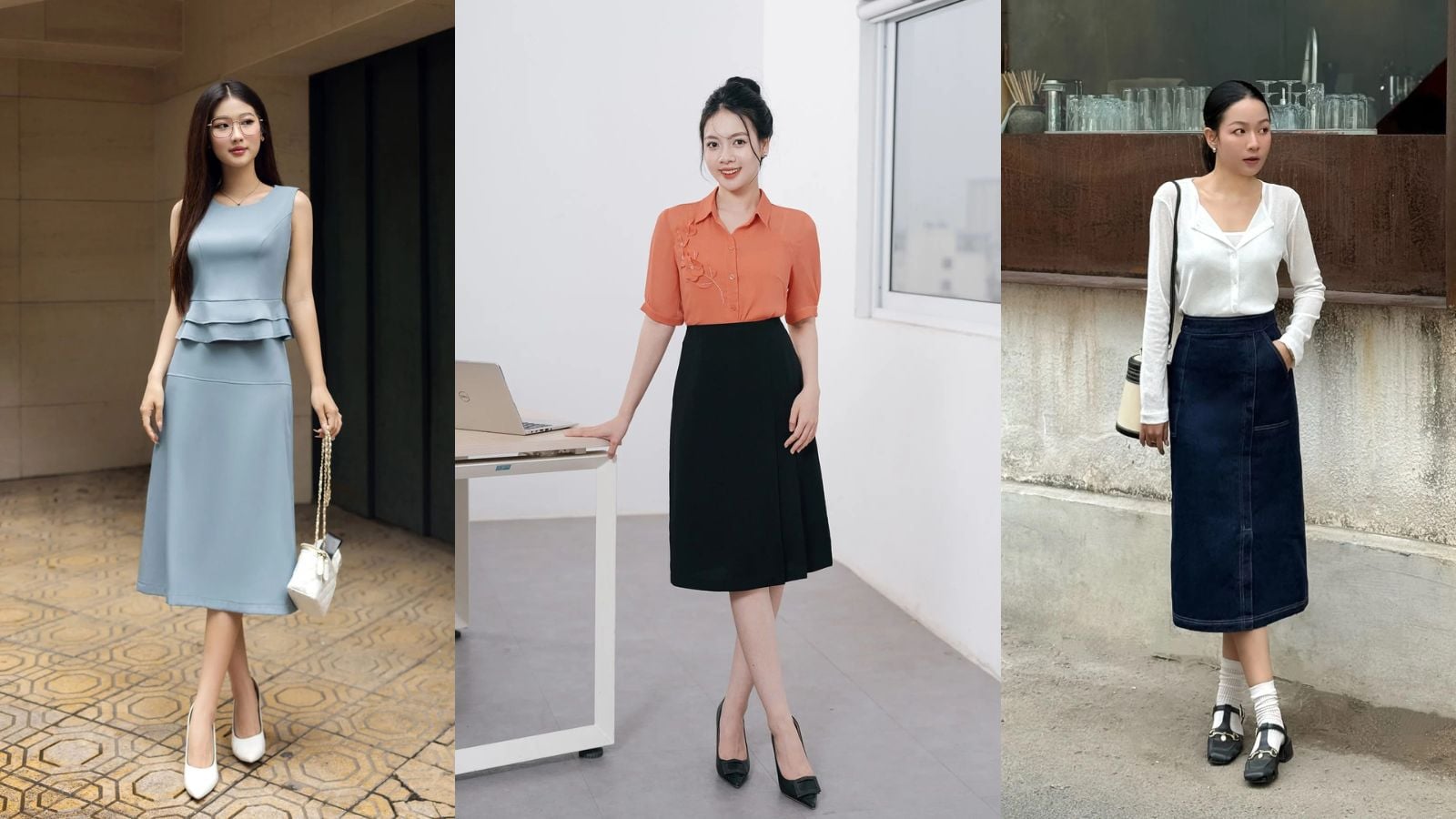 Cách phối đồ với chân váy đen chữ A dáng dài