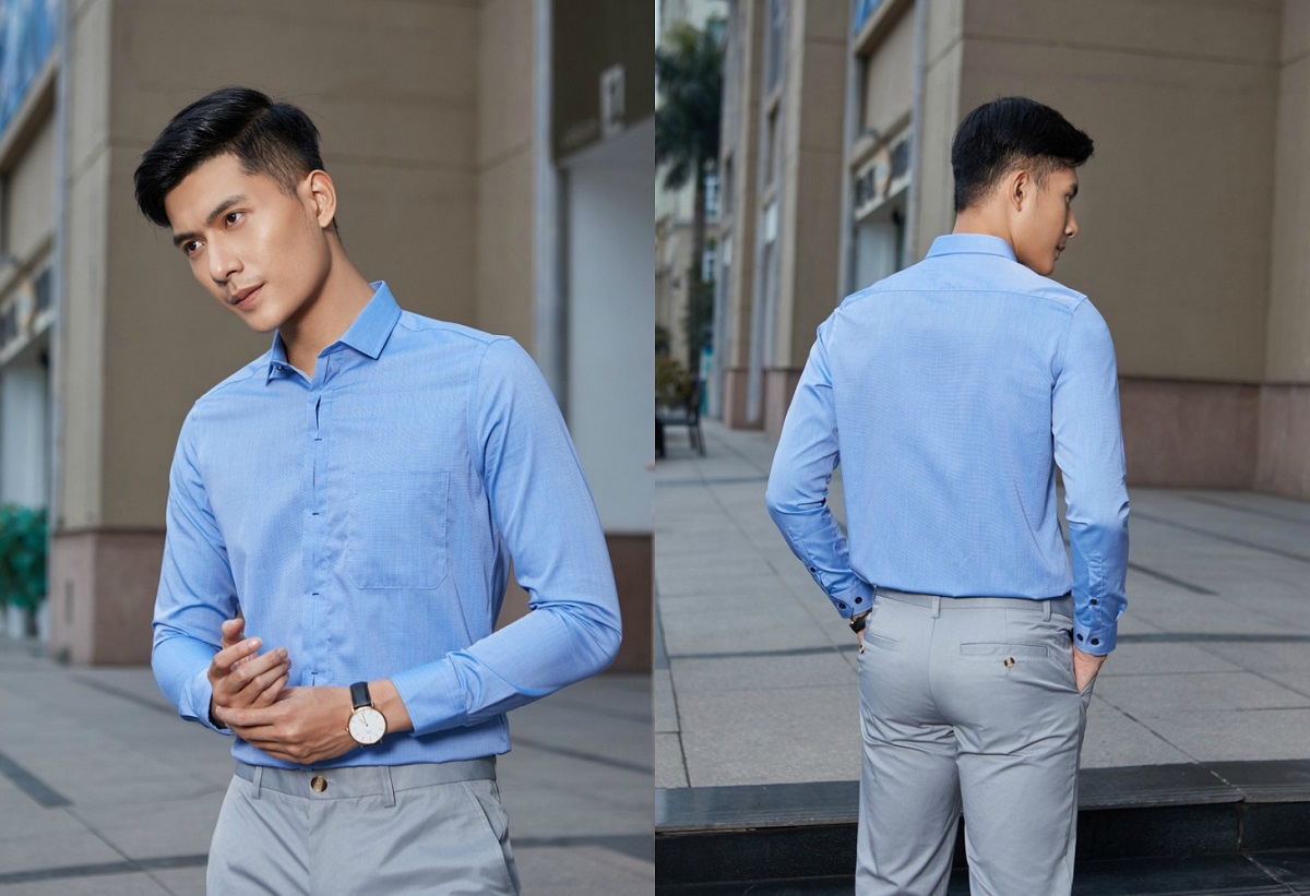 Áo sơ mi xanh dương mặc với quần màu gì cho nam