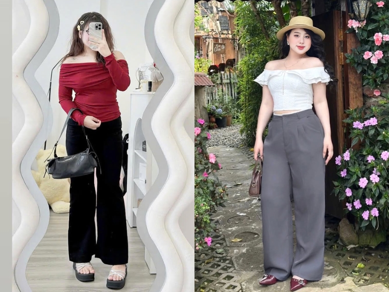 Phối đồ cho người mập với áo kiểu và quần ống rộng